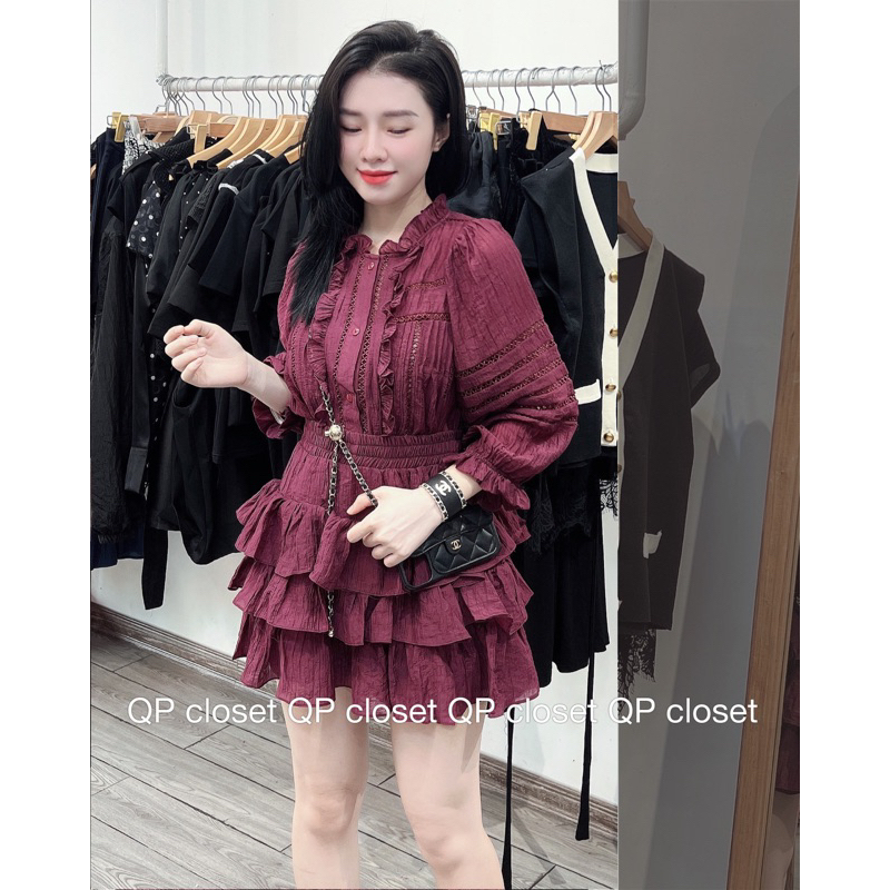 Set tơ bèo tay dài mix chân váy tầng CHUẨN TAG QP [Hàng sẵn]