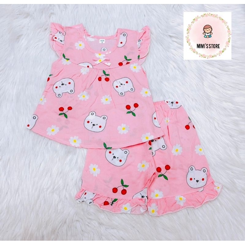 Đồ bộ tole, lanh 2 da  cho bé gái từ 5-7kg, kiểu tay cánh tiên quần ngắn, chất vải mềm, mát