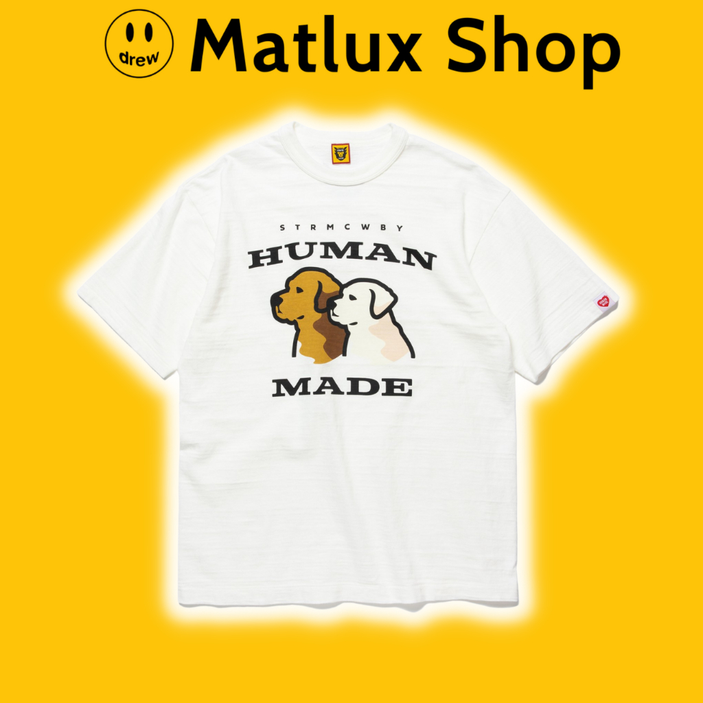 Áo thun Human Made 23SS Buldog màu trắng bản cao cấp, Áo tee Human Made chất liệu cotton form rộng, 