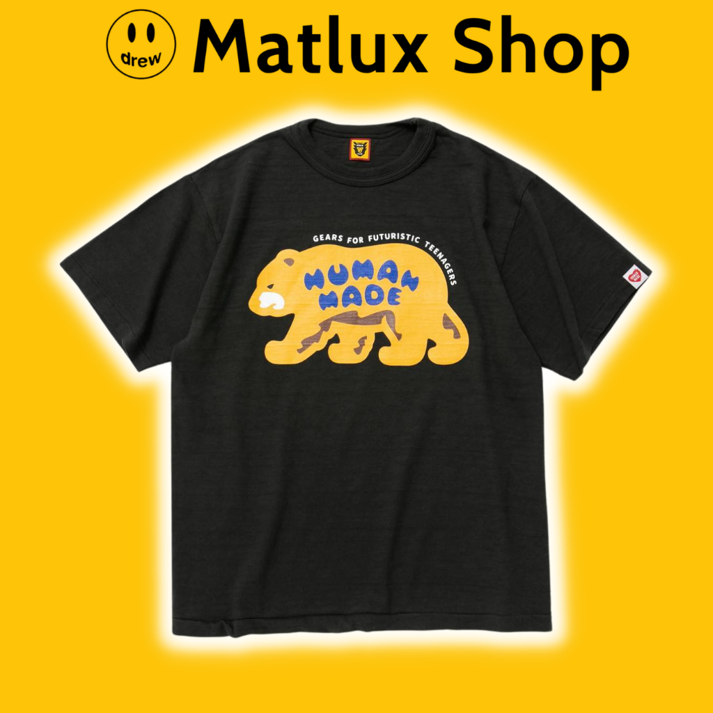 Áo thun Human Made 23SS con gấu màu đen bản cao cấp, Áo tee Human Made chất liệu cotton form rộng, Á