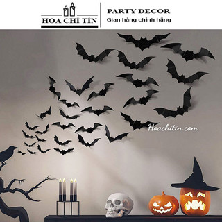 Sticker Dơi Nhện 3D decal dán tường 12 Con trang trí tiệc Halloween
