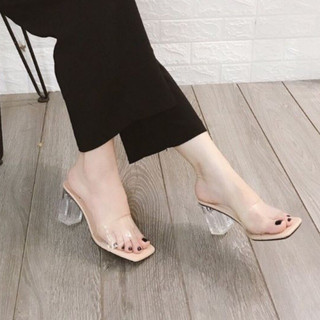 Guốc cao gót 5phân đế vuông,dép nữ7 phân đế trong suốt quai trong cho nữ đi làm THÚY GIÀY VINA mã B6