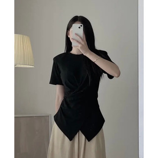 Áo thun nữ cổ tròn nhún eo