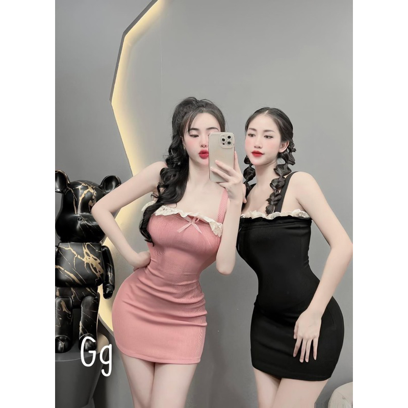 ĐẦM BODY HAI DÂY PHỐI VIỀN REN MÀU DÁNG NGẮN