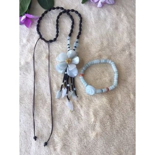 Bộ vòng cổ + vòng tay ng.ọc ph.ỉ th.uý của nhật bản, mix đá đen