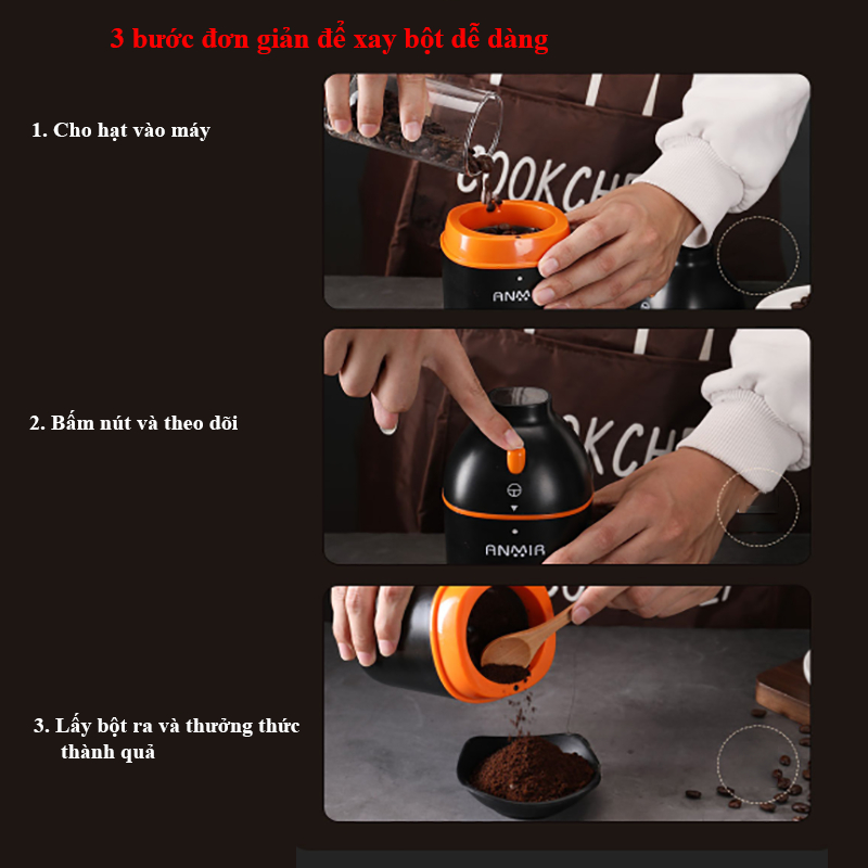 Máy xay hạt khô đa năng, máy xay bột ngũ cốc, gia vị, cà phê siêu mịn, chất liệu inox công suất 150w bảo hành 1 năm