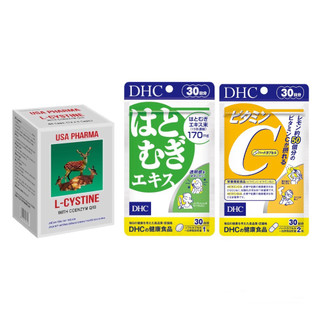 Bộ ba viên uống trắng da l-cystine usa, dhc adlay extract, dhc vitamin c - sáng da, dưỡng ẩm, chống lão hóa