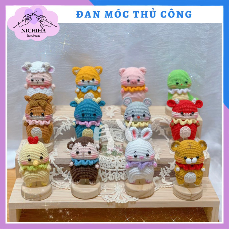 Móc Khoá 12 Con Giáp Nhồi Bông Bằng Len Làm Quà Tặng - Thú Bông Len Handmade Đan Móc Bằng Thủ Công Bằng Tay