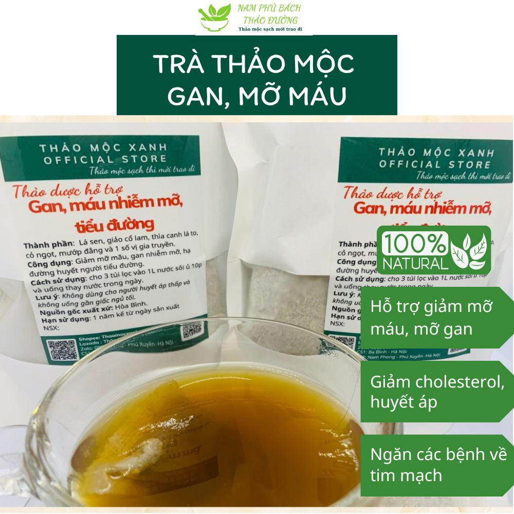 Thảo Dược hỗ trợ giảm mỡ máu, gan nhiễm mỡ - gồm Giảo Cổ Lam, Lá Sen, Thìa Canh, Cỏ Ngọt...