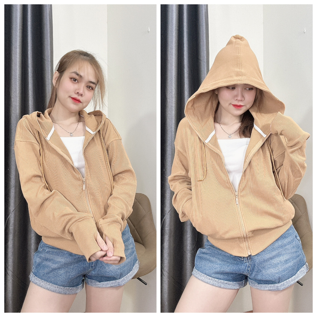 ÁO KHOÁC GÂN 6 TÚI KHÓA KÉO NÓN TO- ÁO KHOÁC NHUNG NGUYỄN