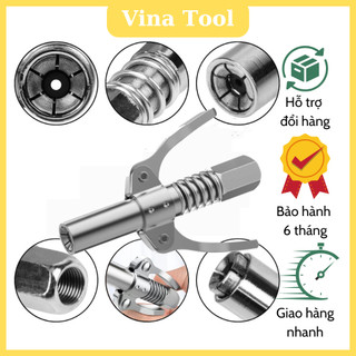Đầu kẹp bơm mỡ 6 chấu tặng dây bơm và đầu bơm kim, kẹp bơm mỡ bò chất liệu cao cấp không gỉ
