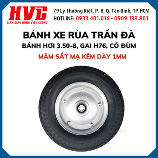 Bánh hơi xe rùa trần đà 3.50-8 gai h76 mâm mạ kẽm có đùm