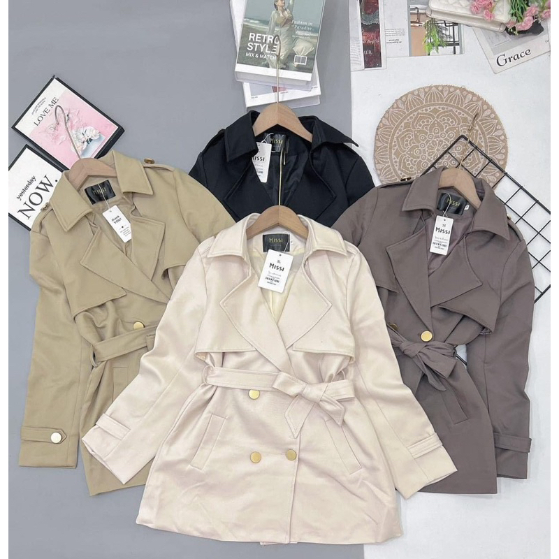 Áo Khoác Măng Tô Nữ 2 Lớp / Dáng Vừa / Kèm Đai Hàng Quảng Châu Cao Cấp
