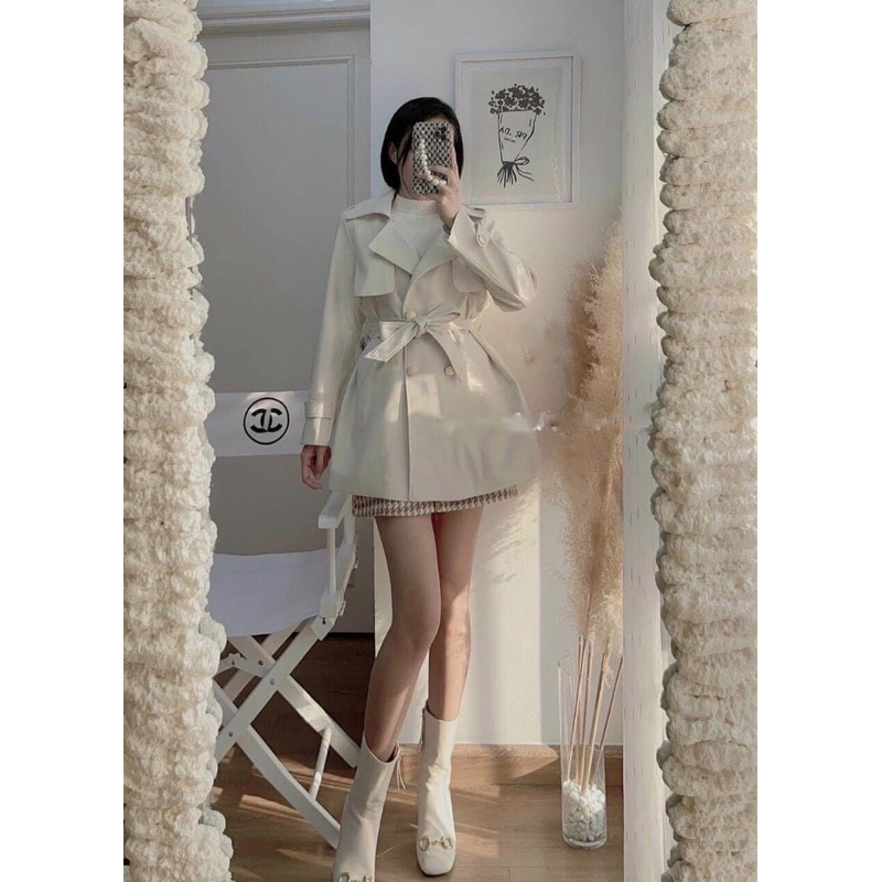 Áo Khoác Măng Tô Nữ 2 Lớp / Dáng Vừa / Kèm Đai Hàng Quảng Châu Cao Cấp