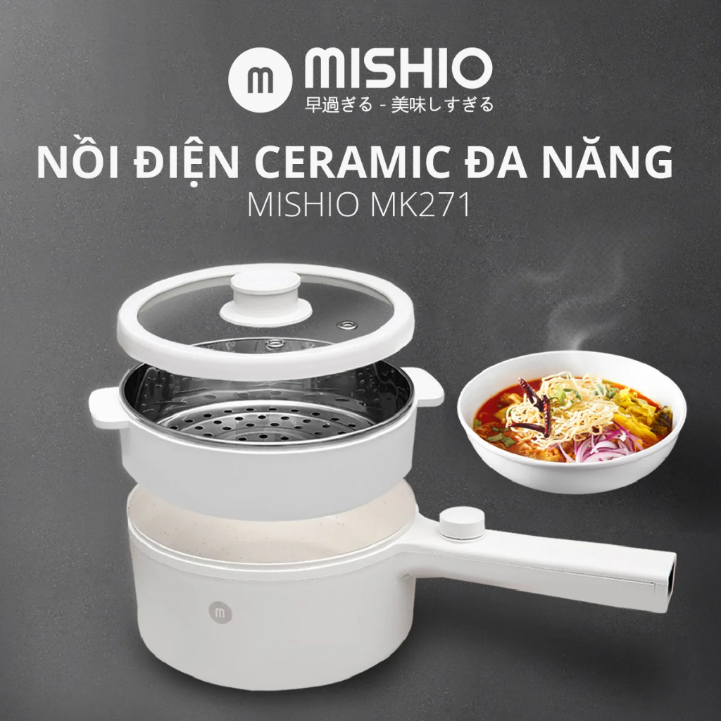 Nồi Nấu Đa Năng ceramic 1.5L Mishio MK271 Dành Cho Gia Đình - Hàng Chính Hãng