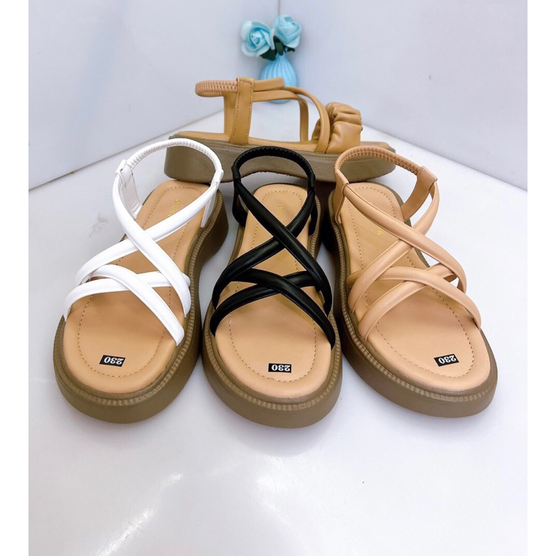 Giày sandal bánh mì dây chéo 5 phân đế cao su êm