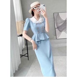 Rập giấy thiết kế, Rập set bộ nữ công sở áo cổ sen rã eo peplum và chân váy bút chì dài sang trọng, Rập giấy cắt sẵn