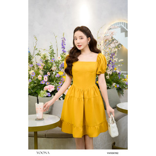 Đầm xòe trễ vai dáng babydoll thô vàng yoona - yh10x192