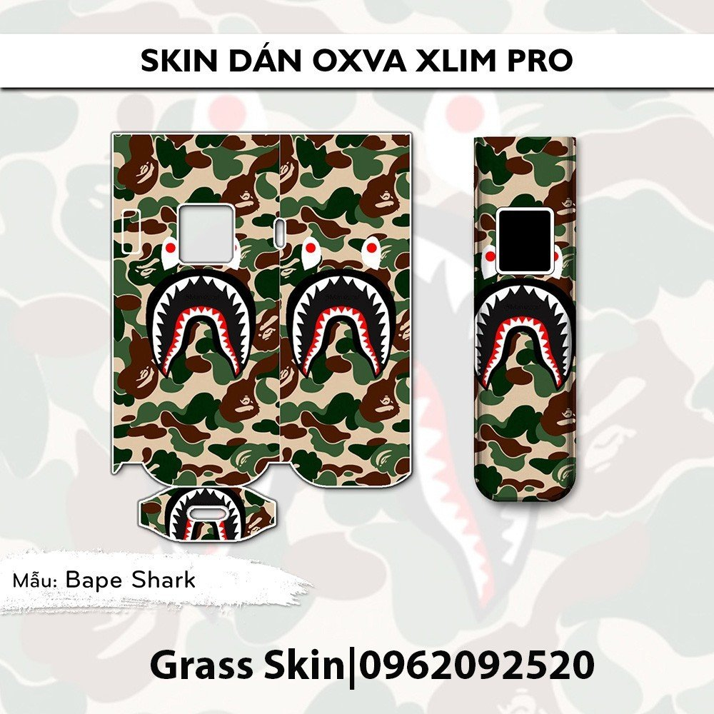 Miếng dán grass skin in hình Bape Shark dành cho xlim V1 / Xlim V2 / xlim SE / favostix / xtal pro / feelin