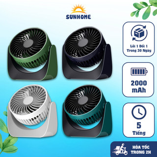 Quạt mini tích điện để bàn xoay 180 độ, máy quạt pin sạc điện usb làm mát công suất lớn 3 chế độ gió 2000 mAh.