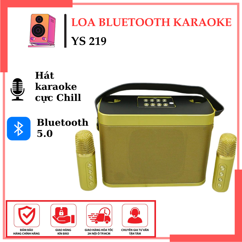 Loa Bluetooth Karaoke YS-219 Tặng Kèm 2 Mic Hát Không Dây - Thiết kế sang trọng, Chất lượng âm thanh cực đỉnh