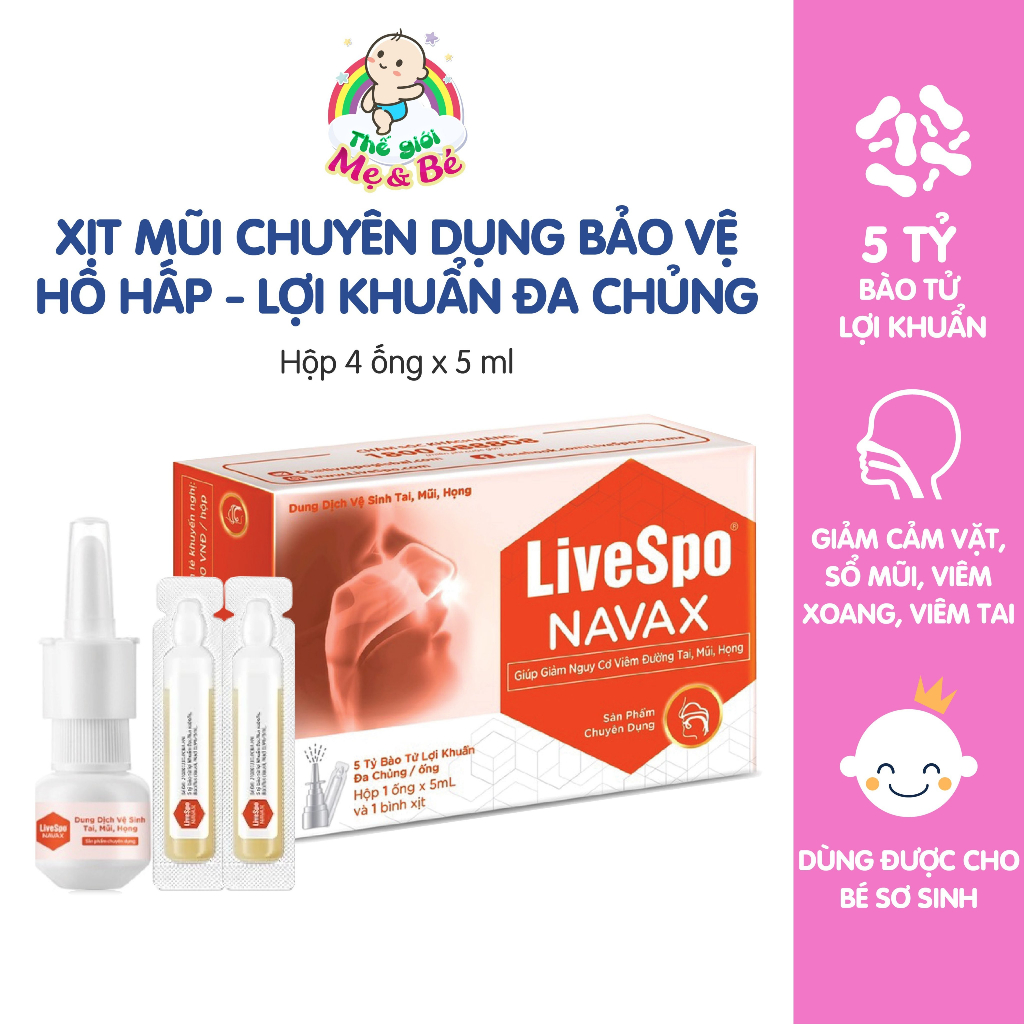 Xịt tai/mũi/họng Livespo Navax chuyên dụng - chống nghẹt mũi, xoang, sổ mũi (Hộp 4 ống)