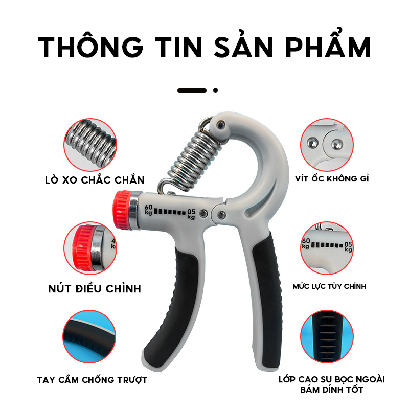 Kìm Bóp Tay, Kìm Tập Cơ Tay, Dụng Cụ Tập Gym Tại Nhà Điều Chỉnh Lực Có Đếm 5-60kg KICO