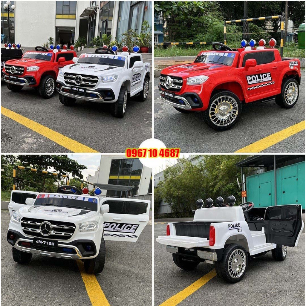 Xe Ô tô điện cảnh sát bán tải cho bé cỡ lớn ghế da JM-7188