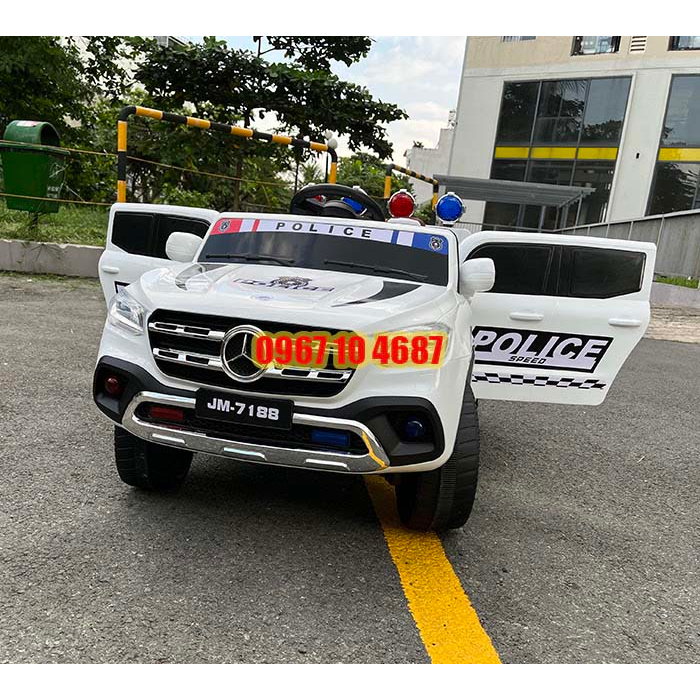 Xe Ô tô điện cảnh sát bán tải cho bé cỡ lớn ghế da JM-7188