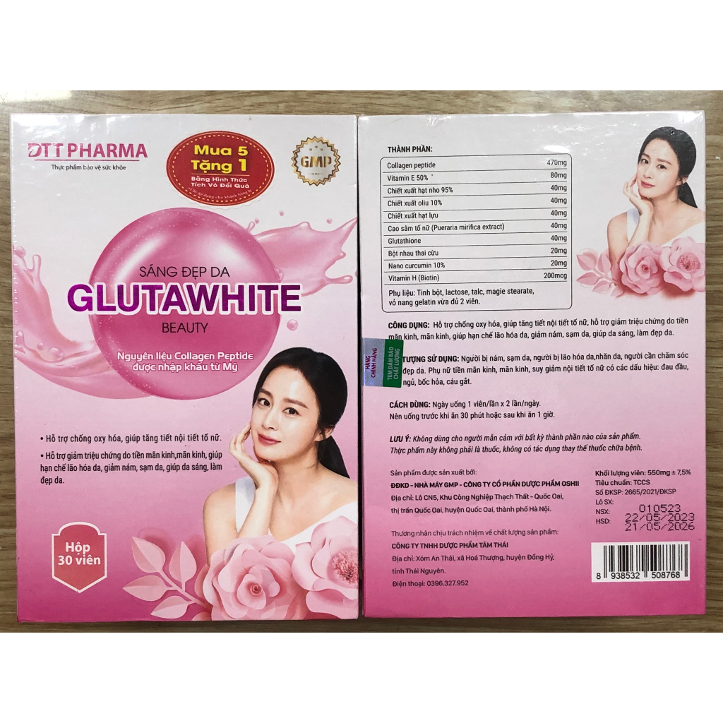 COLLAGEN GLUTAWHITE Sáng đẹp da, tăng tiết nội tiết tố nữ, giảm sạm, nám da, chống oxy hoa - hộp 30 viên