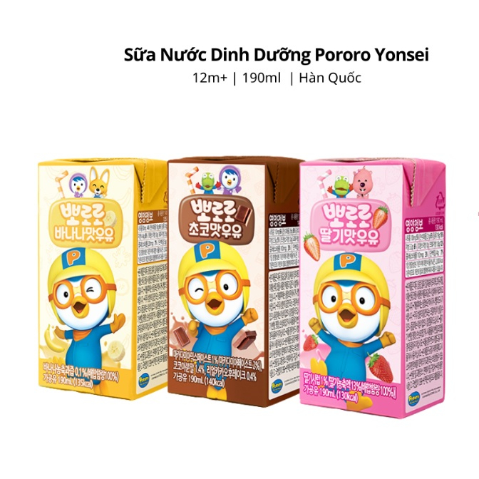 (1 THÙNG 24h) Sữa Nước Dinh Dưỡng Pororo Yonsei Cho Bé Từ 1 Tuổi ( Hàn Quốc) VỊ DÂU - CHOCO - CHUÔI