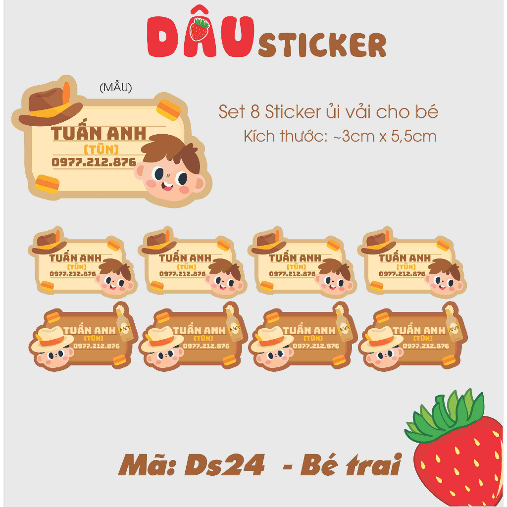 Ds24 - Set 8 sticker 2 mẫu trai gái rất cool ủi vải cho trẻ em. Loại Decal cao cấp