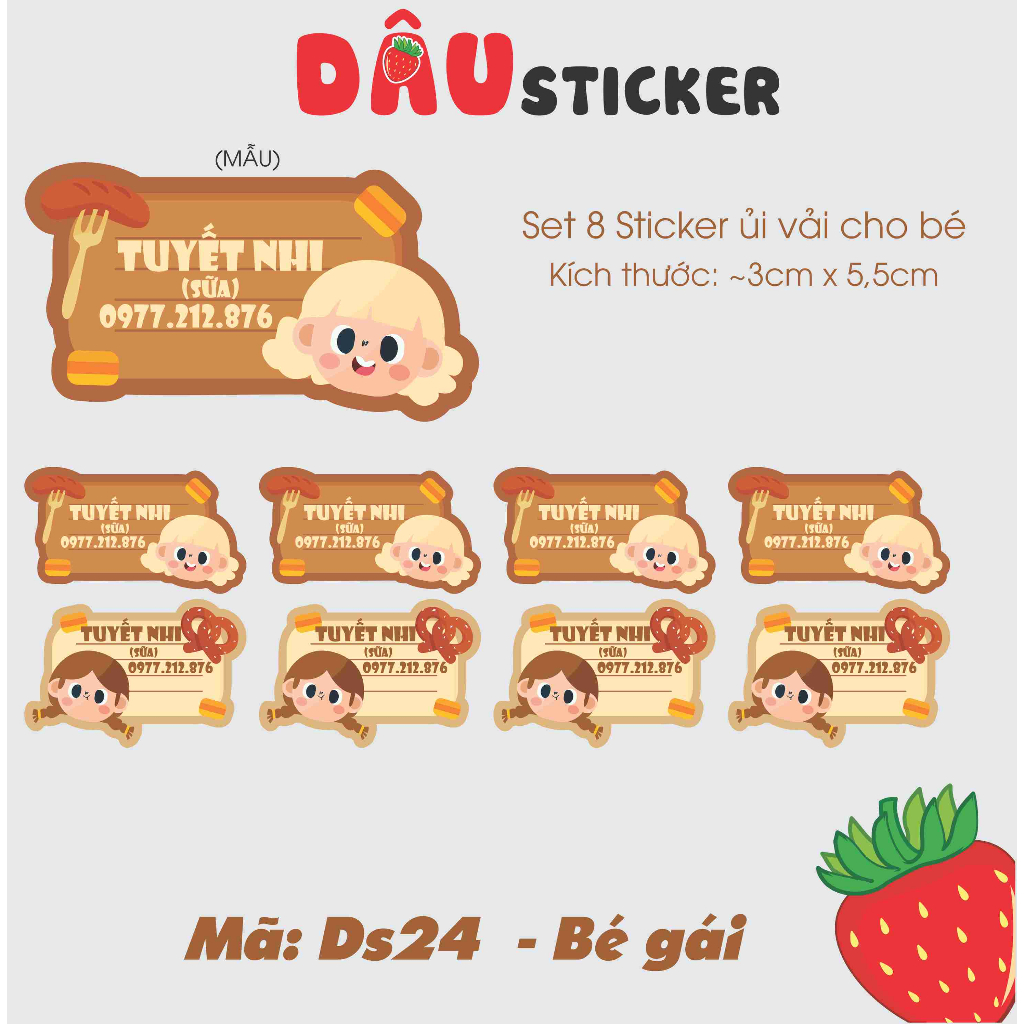 Ds24 - Set 8 sticker 2 mẫu trai gái rất cool ủi vải cho trẻ em. Loại Decal cao cấp