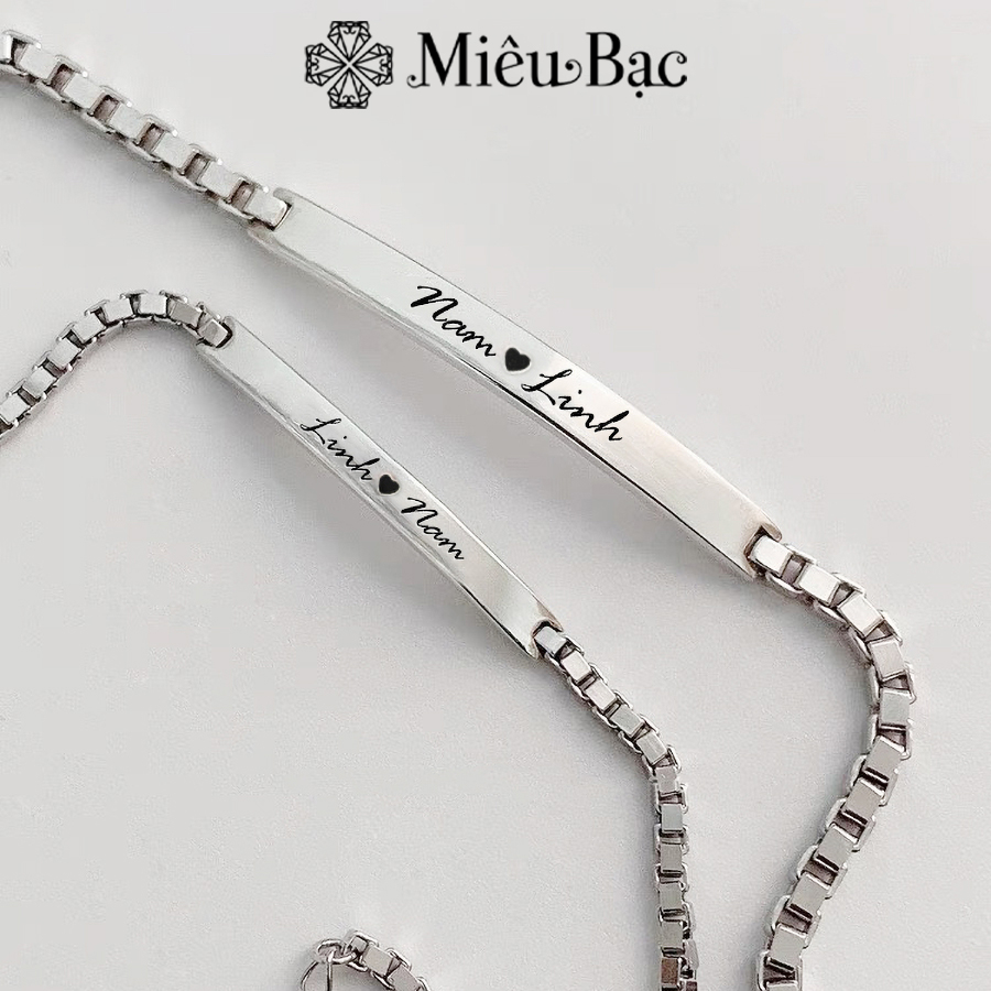 Vòng tay đôi bạc khắc tên theo yêu cầu Miêu Bạc lắc tay đôi couple chất liệu bạc S925 phụ kiện trang sức MT19