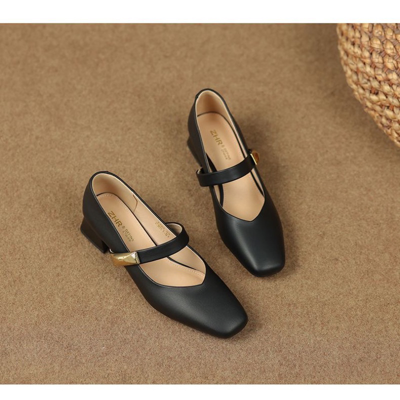 Giày da ZHR chính hãng da mềm gót vuông 4cm, sale giới hạn