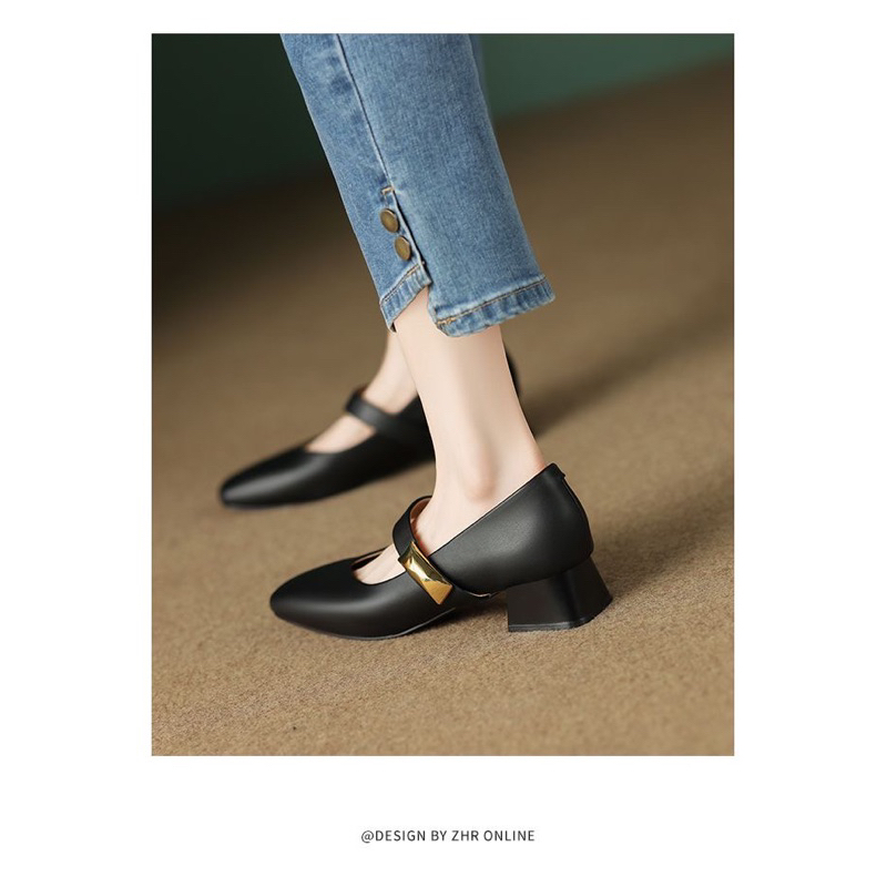 Giày da ZHR chính hãng da mềm gót vuông 4cm, sale giới hạn