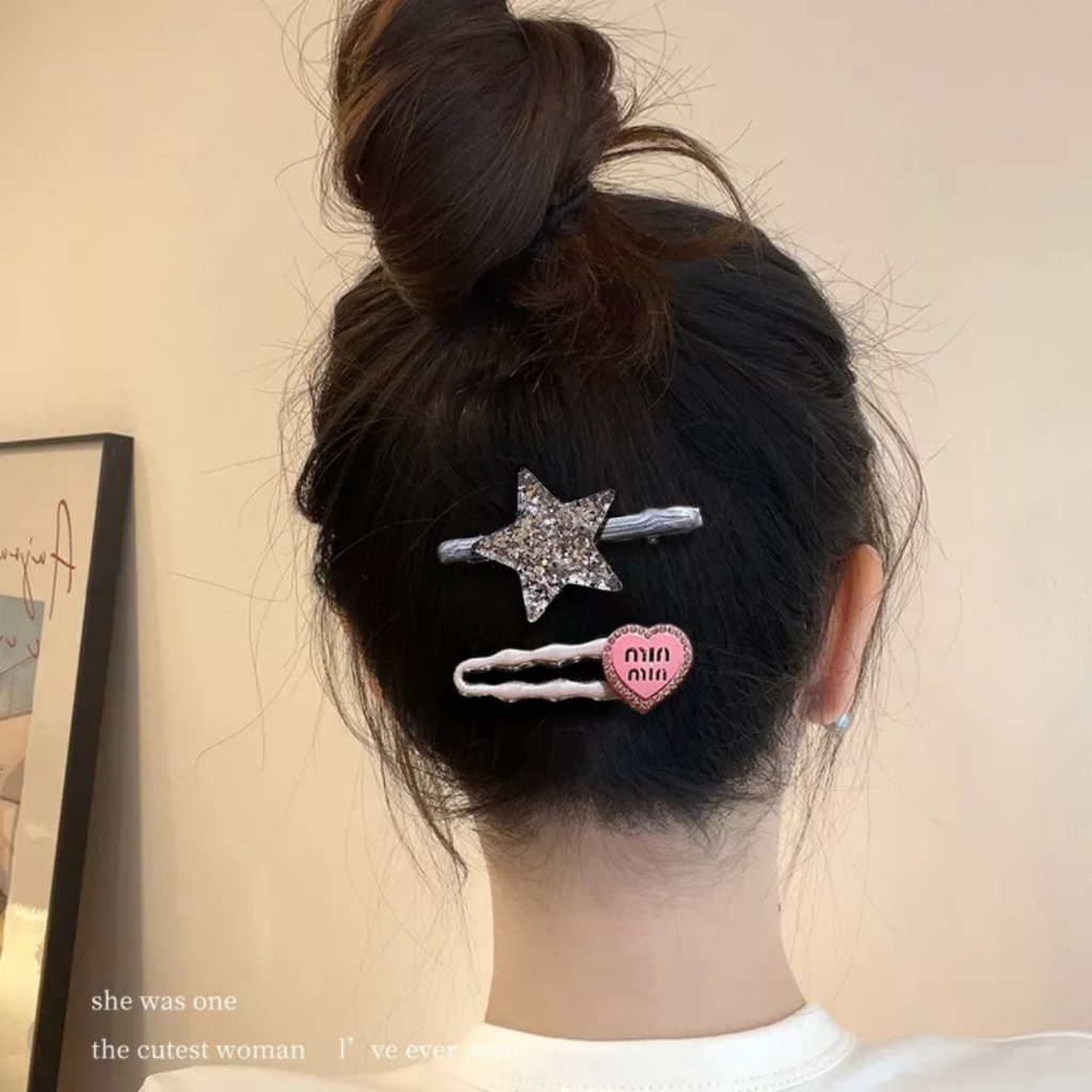Set 7 kẹp tóc kim loại Mimiu hình ngôi sao, trái tim phong cách thời trang Hàn Quốc Hotrend 2023
