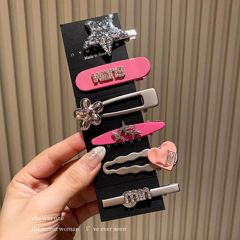 Set 7 kẹp tóc kim loại Mimiu hình ngôi sao, trái tim phong cách thời trang Hàn Quốc Hotrend 2023