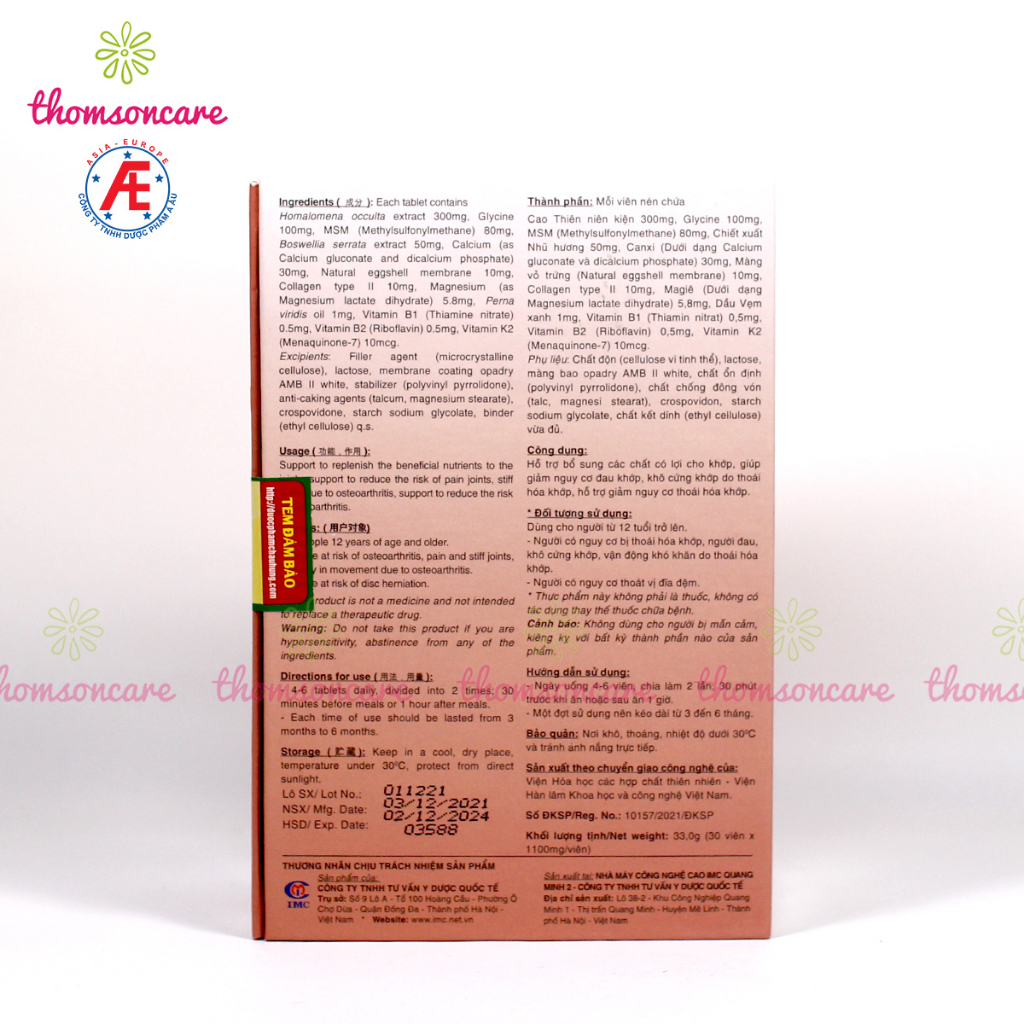 Cốt Thoái Vương Platinum - Hỗ trợ xương khớp, thoái hóa, đau vai gáy từ thảo dược - Hộp 30 viên