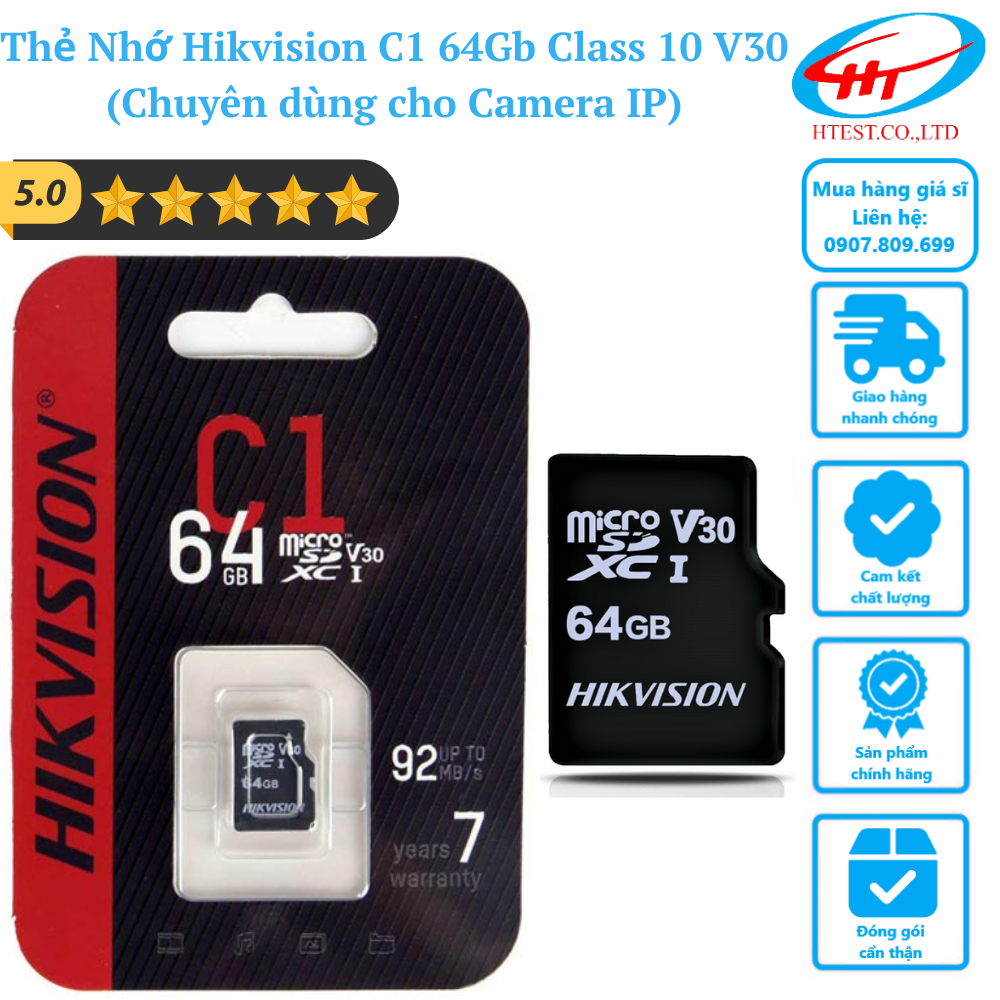 Thẻ Nhớ Hikvision C1 64Gb Class 10 V30 (Chuyên dùng cho Camera IP) - Hàng chính hãng