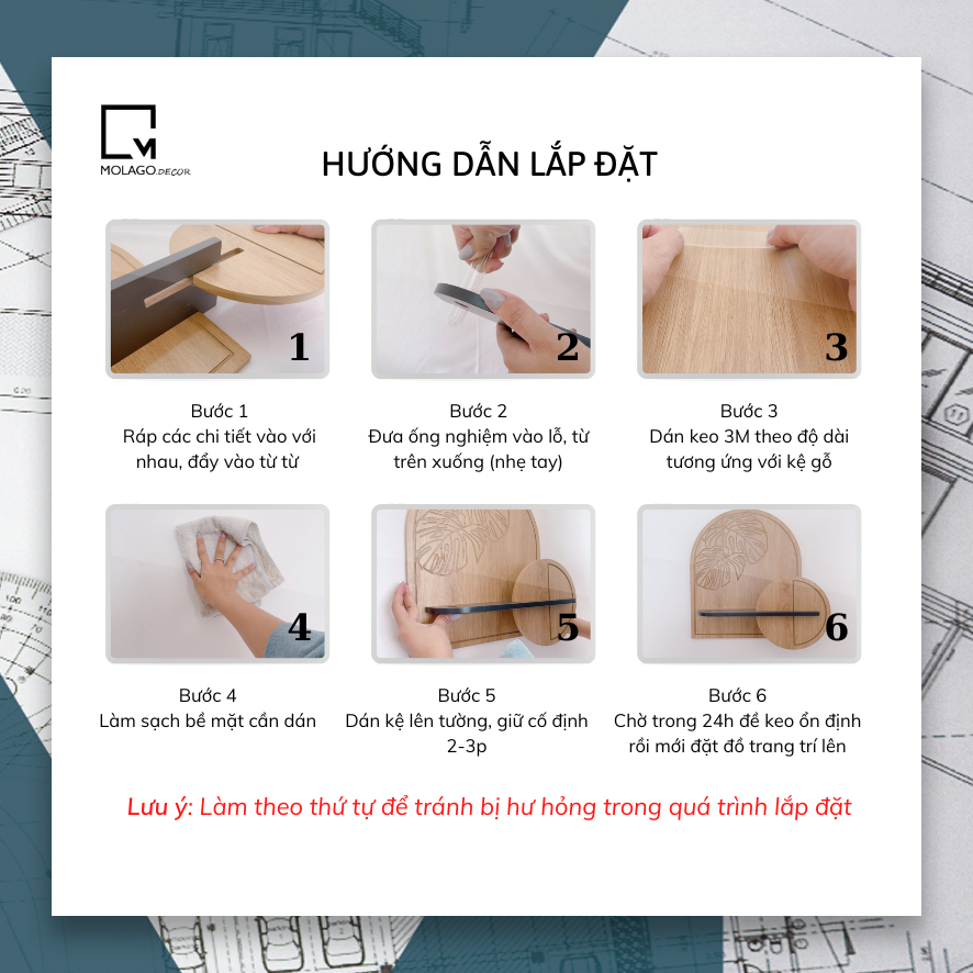 Kệ treo tường trang trí, kệ gỗ đa năng decor phòng khách phòng ngủ nhà tắm không cần khoan MOLAGO - VA