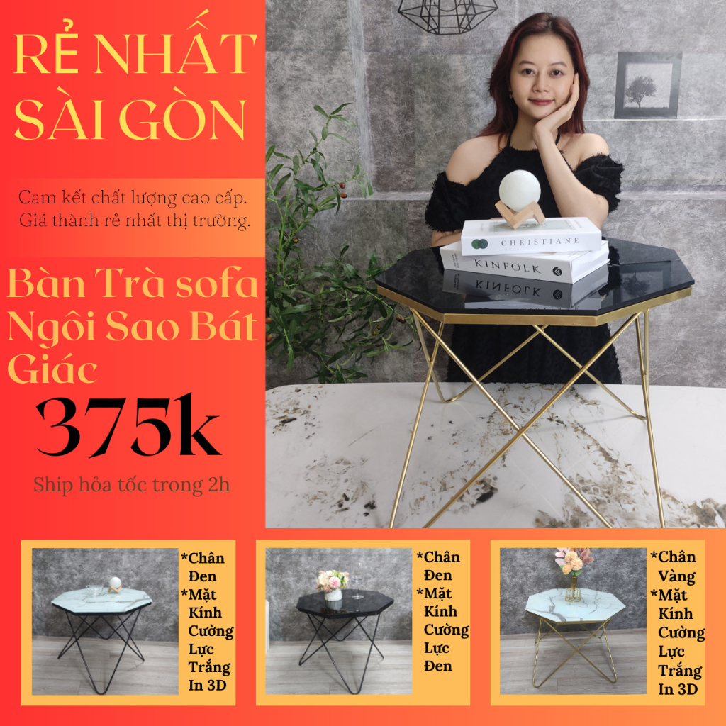 Bàn trà sofa ngôi sao kính cường lực đen sang, xịn