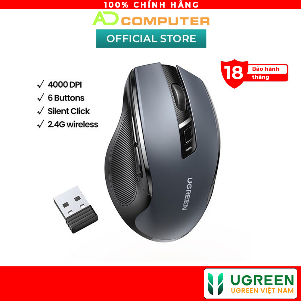 UGREEN Chuột Không Dây 6 nút im lặng 5 Cấp Độ 4000DPI 2.4G Kết Nối USB Mini 90545