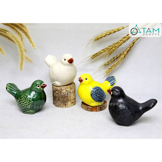 Tượng chim gốm đuôi xòe mỏ đỏ trang trí nhiều màu TCV-CHIM-02 TTTM