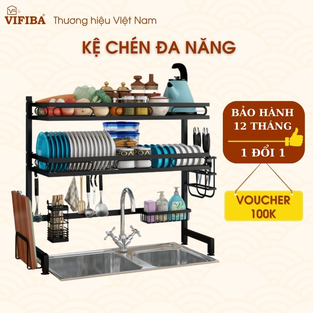 Kệ chén, kệ để chén bát thông minh, kệ úp chén bát 1 2 tầng cao cấp, kệ nhà bếp Homemall bằng thép carbon 5 lớp không gỉ