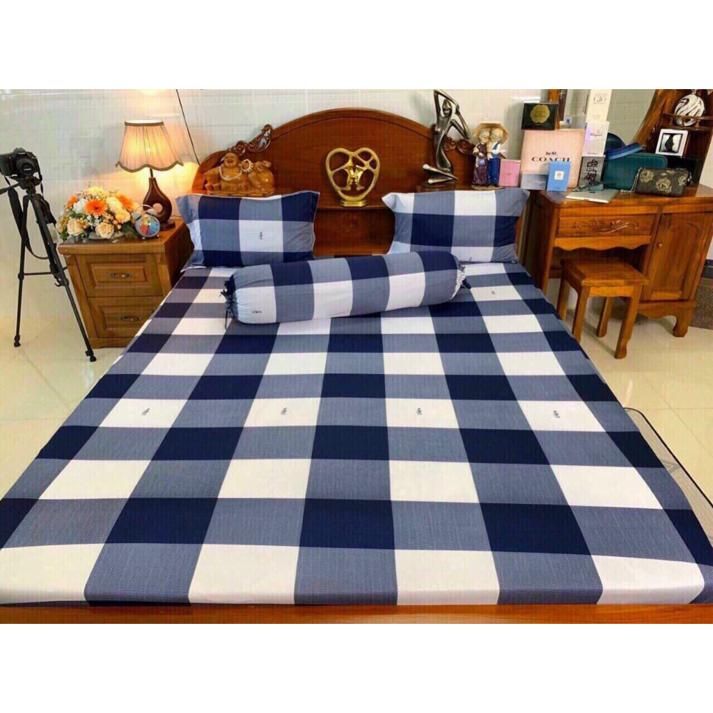 Bộ ga gối 4 món(1 ga bo chun+2 áo gối nằm+1 áo gối ôm) nệm 3-15cm