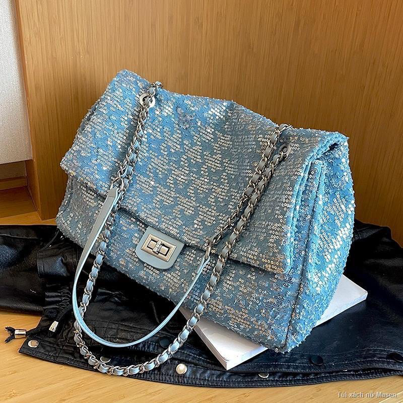 Túi xách nữ đẹp classic big size hot trend 2023 nhũ xanh size 38cm