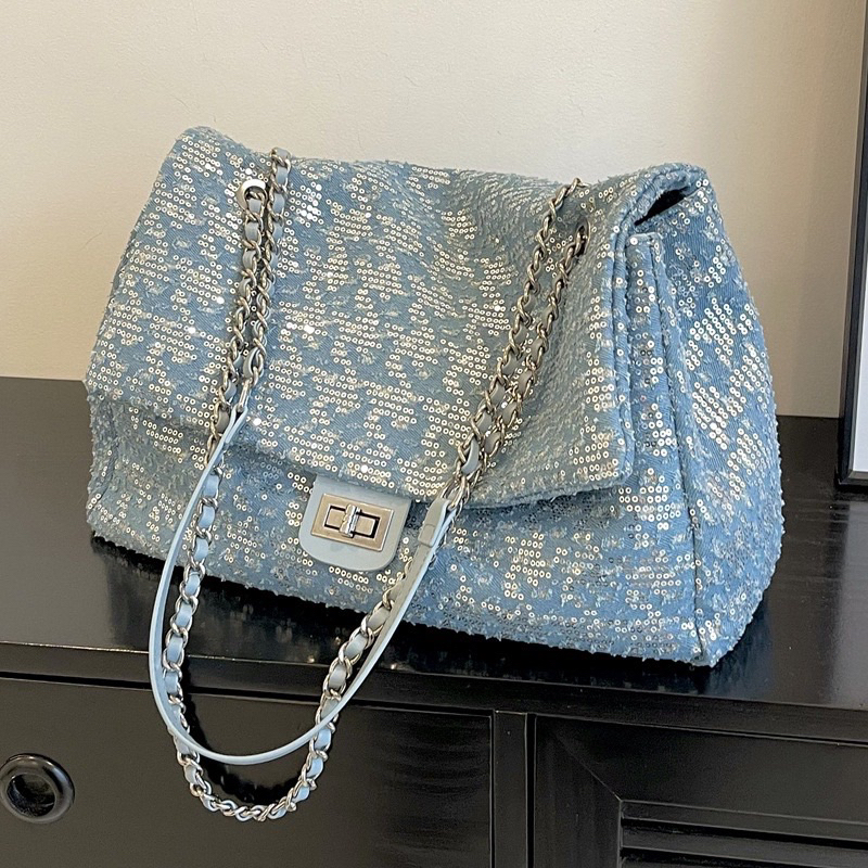 Túi xách nữ đẹp classic big size hot trend 2023 nhũ xanh size 38cm