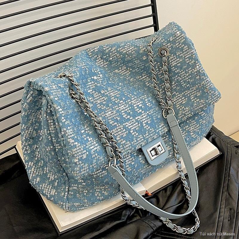 Túi xách nữ đẹp classic big size hot trend 2023 nhũ xanh size 38cm