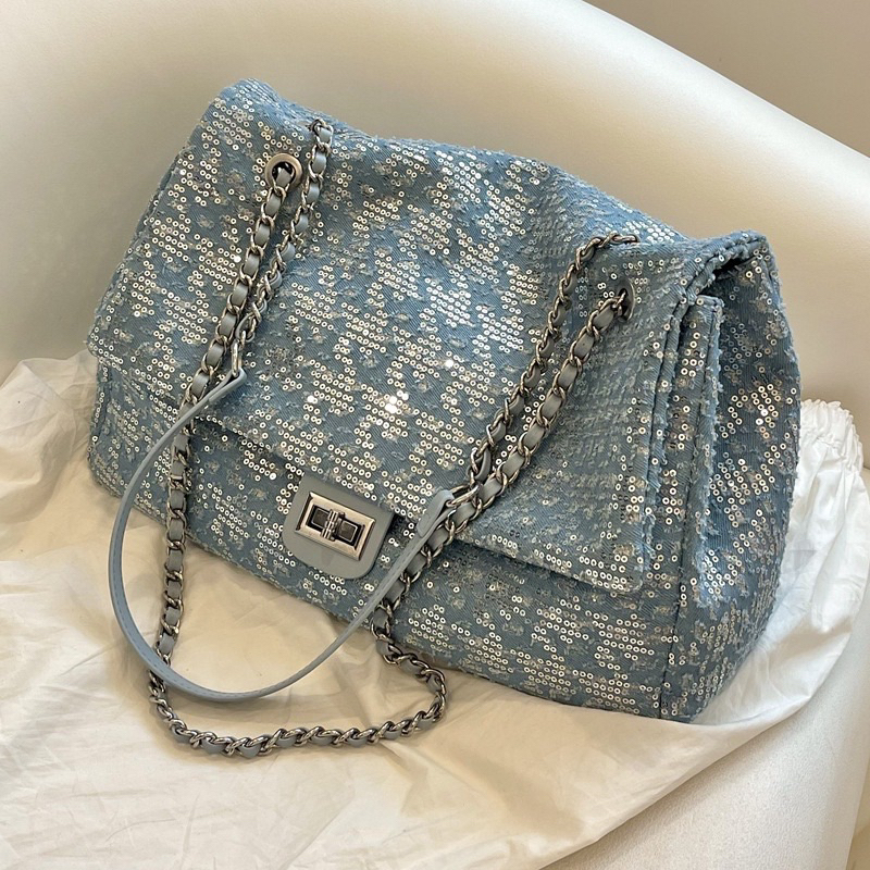 Túi xách nữ đẹp classic big size hot trend 2023 nhũ xanh size 38cm
